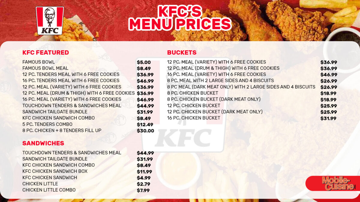 KFC Menu Prices on Buckets, Sandwiches & More (2024)