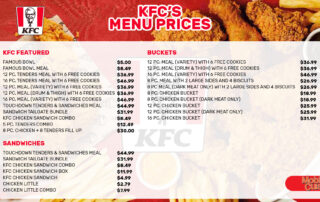 KFC menu prices