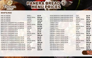 Panera Bread menu prices