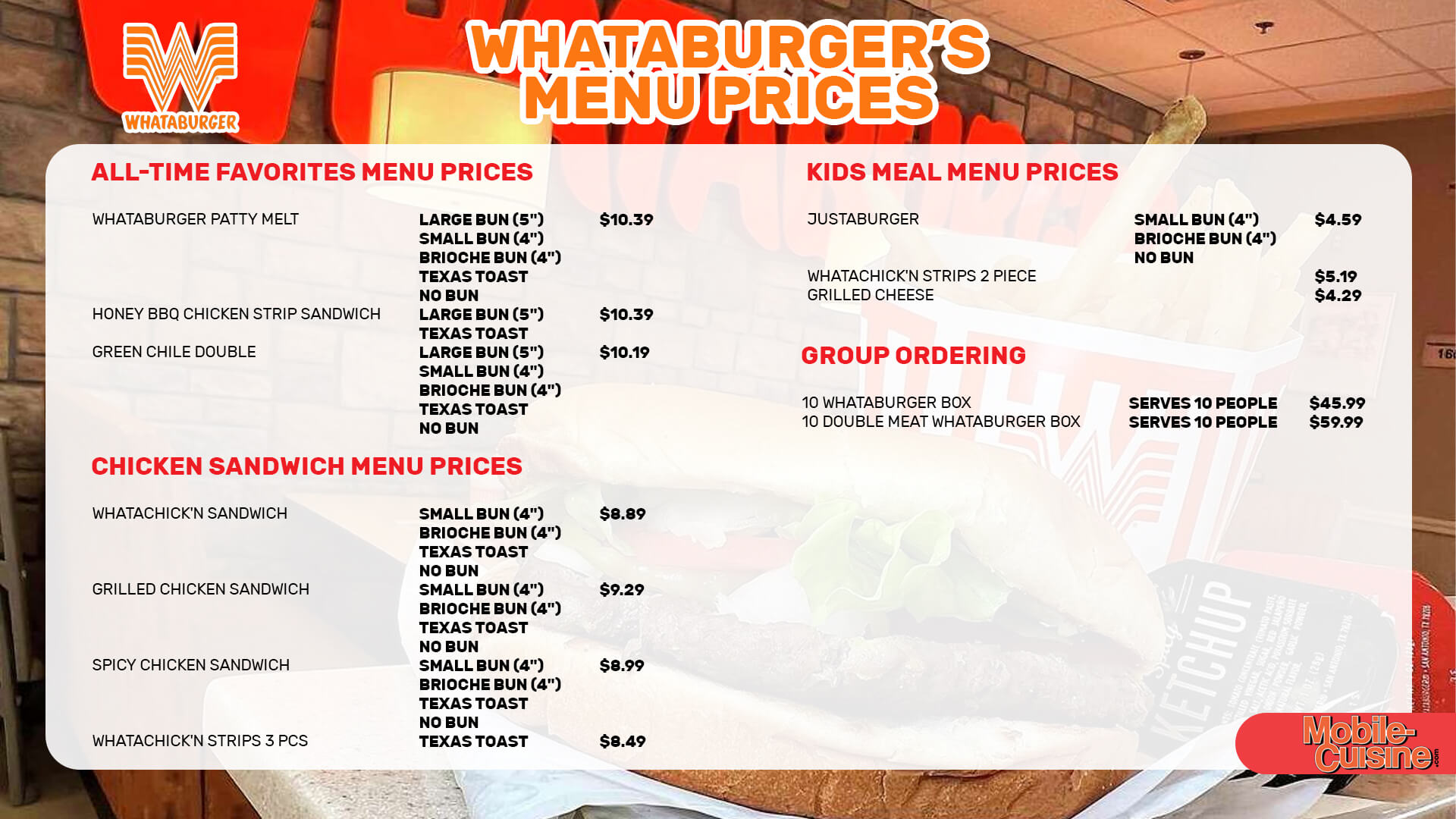 Whataburger menu prices