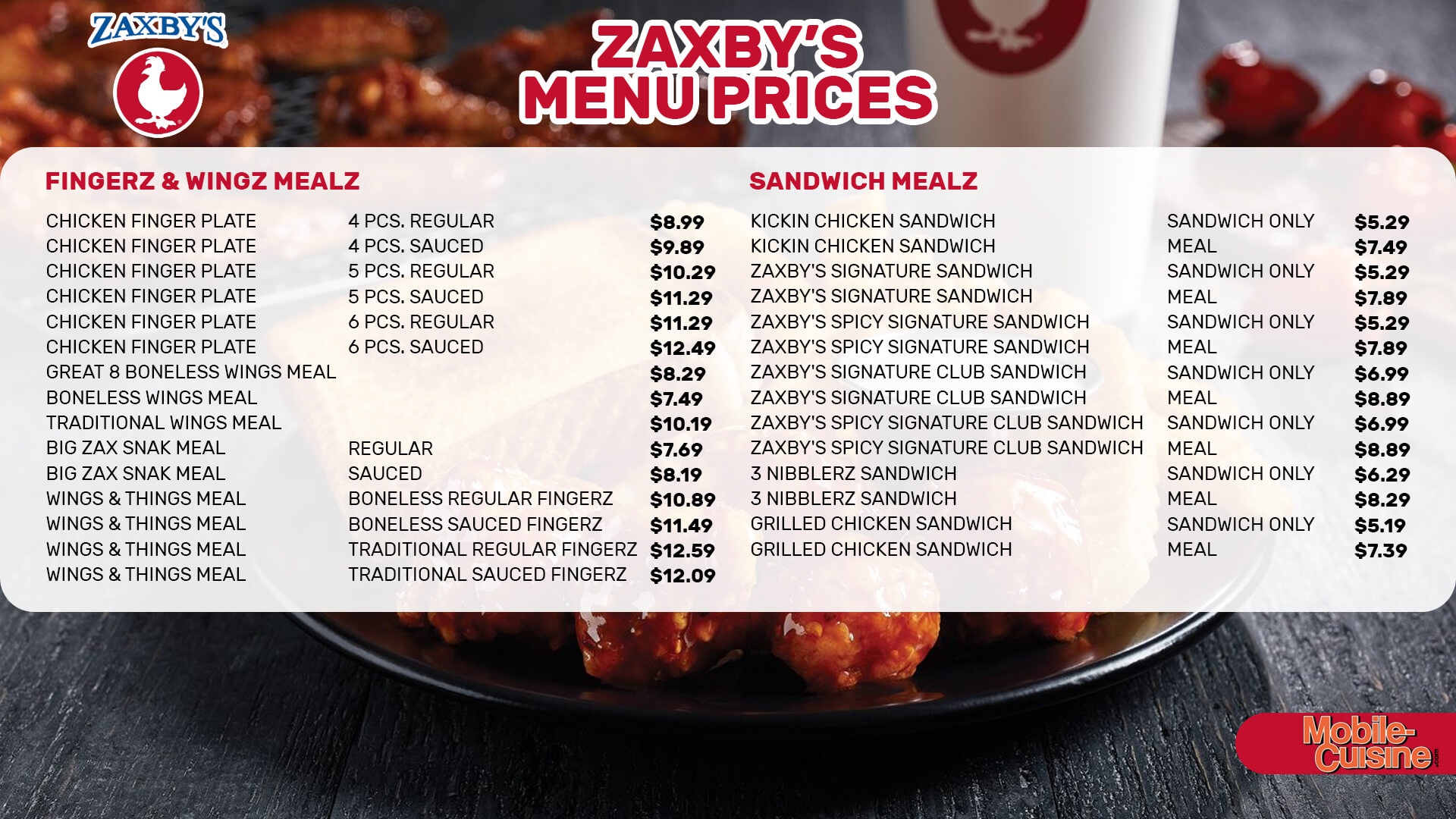Zaxby's menu prices