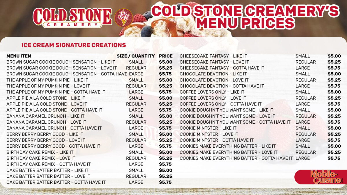 Cold Stone Creamery Menu Prices + Secret Menu (2024)