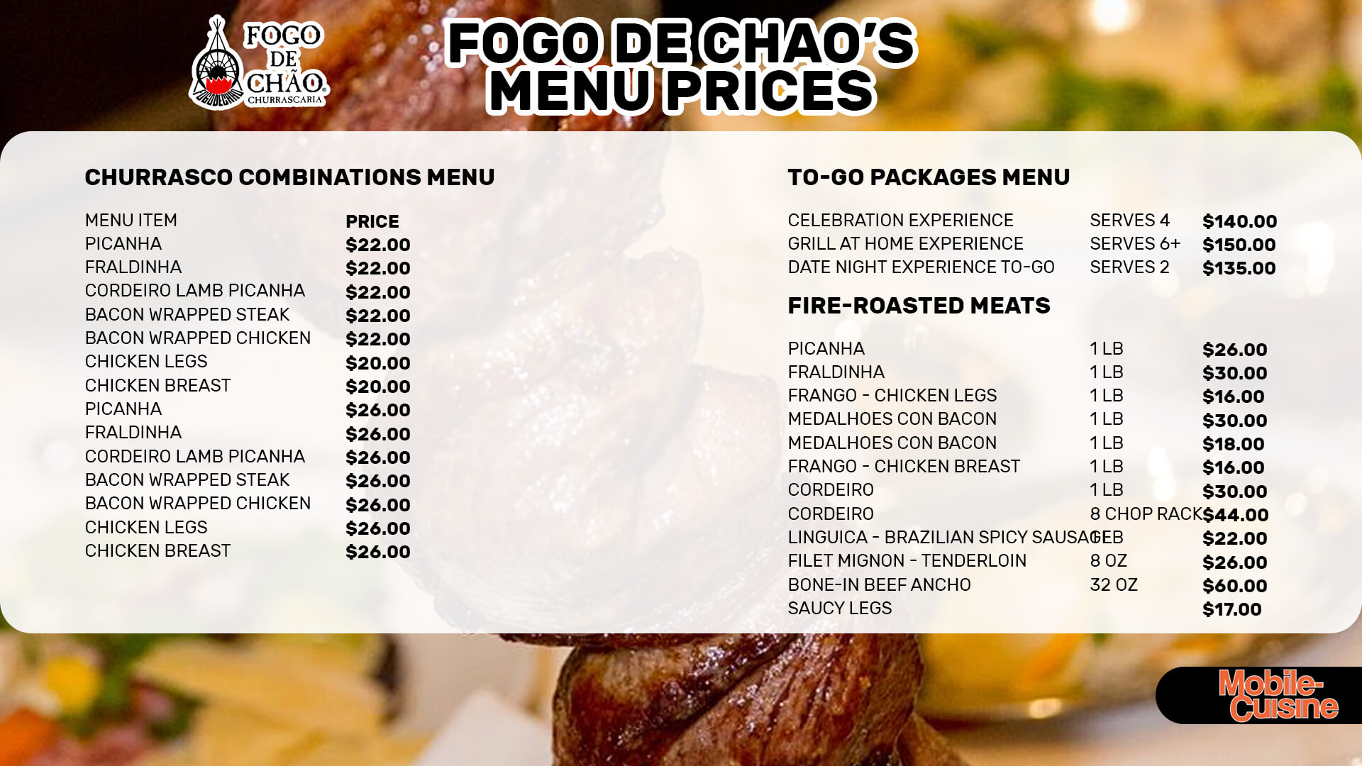 Fogo de Chao menu prices