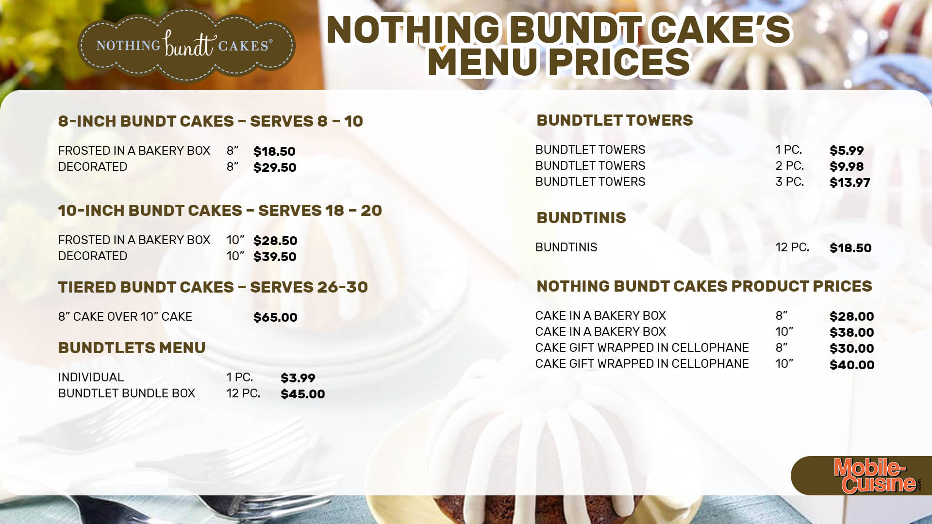 Nothing Bundt Cake menu prices