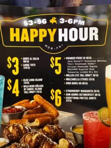 happy hour menu and prices