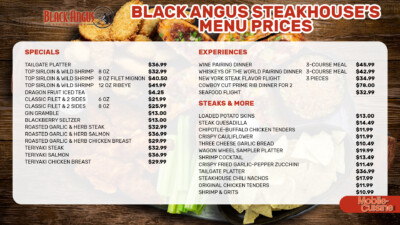 Black Angus Steakhouse Menu Prices + Specials (2024)
