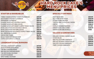 Hard Rock menu prices