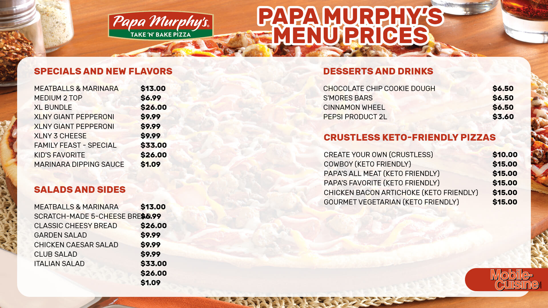 Papa Murphy’s menu prices