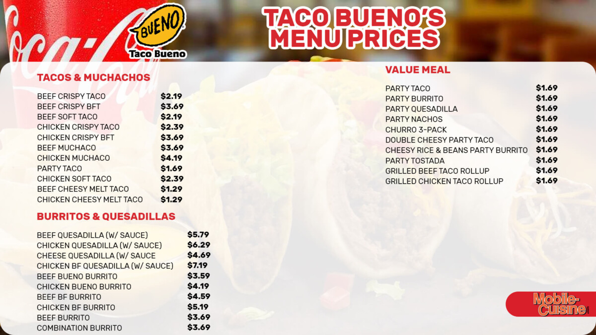 Updated Taco Bueno Menu Prices + Combo Meals (2024)