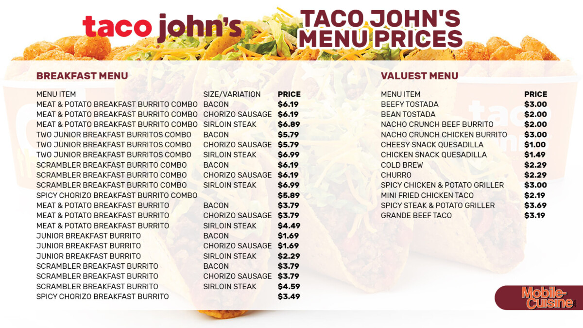 Updated Taco John's Menu Prices + Daily Specials (2024)