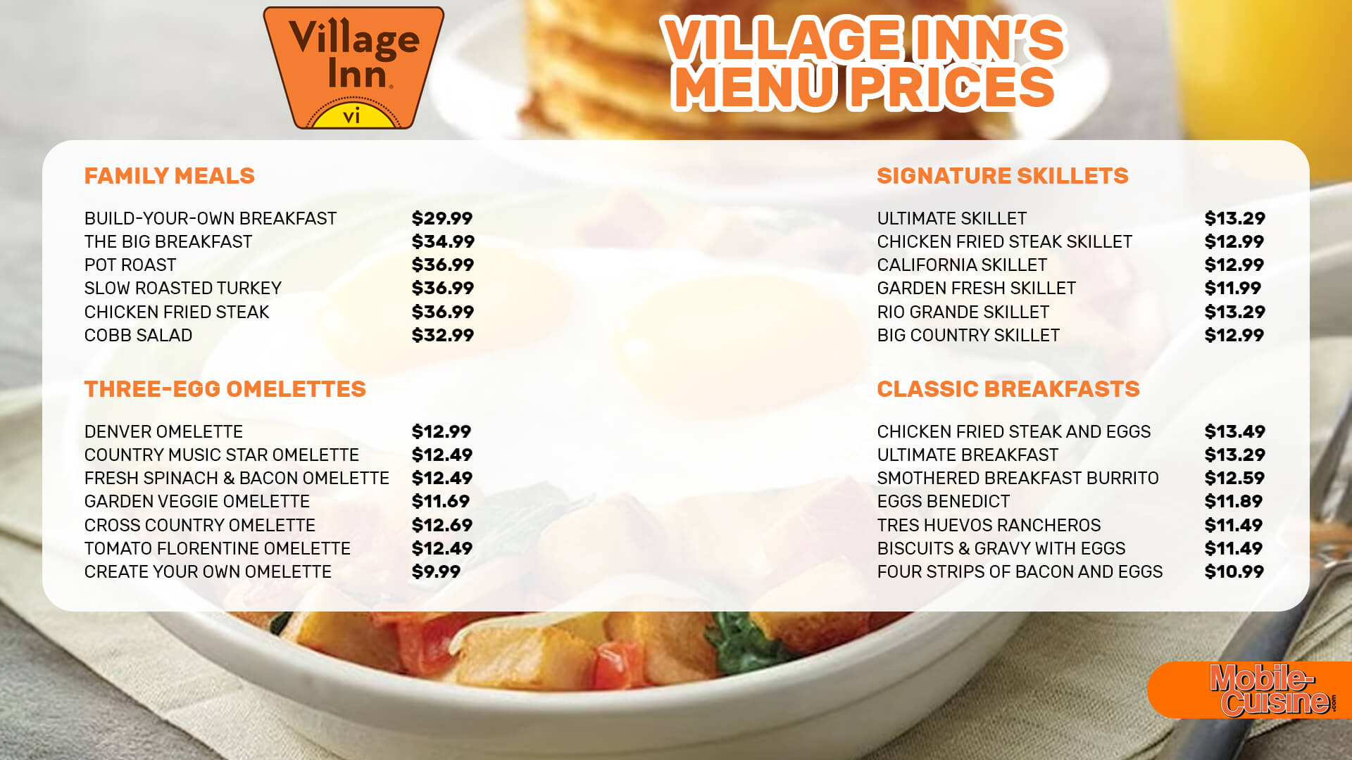 Village Inn menu prices
