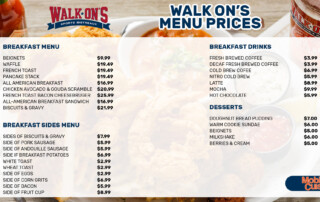 Walk On’s menu prices