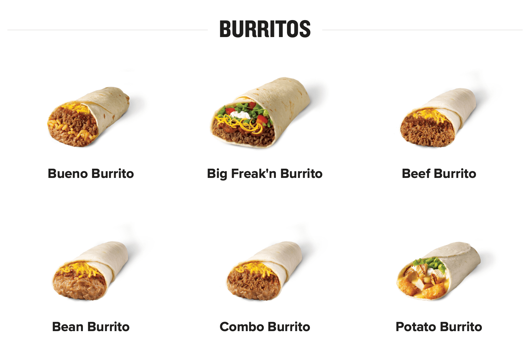 Taco Bueno burrito menu