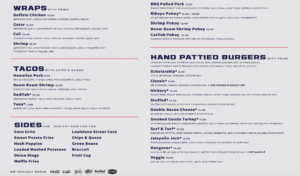 Walk On's Sides and Burgers Menu