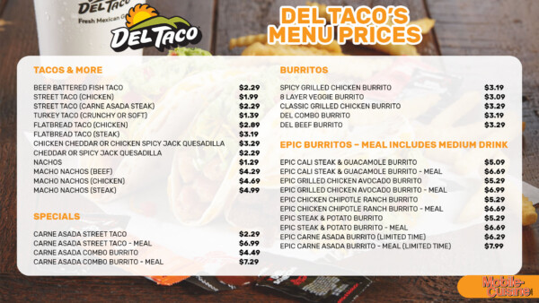 Del Taco Menu Prices Latest Specials 2024