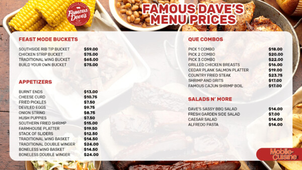 Famous Dave’s Menu Prices + Free Burger Offer (2024)