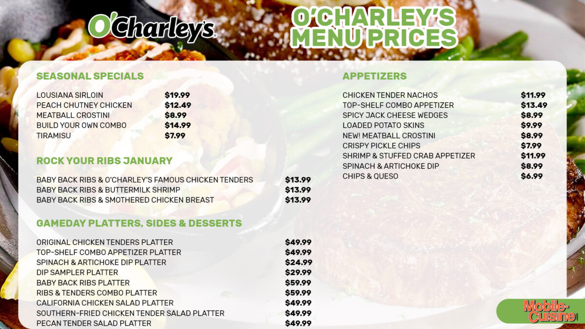 O'Charley's Menu Prices + Free Appetizer Offer (2024)