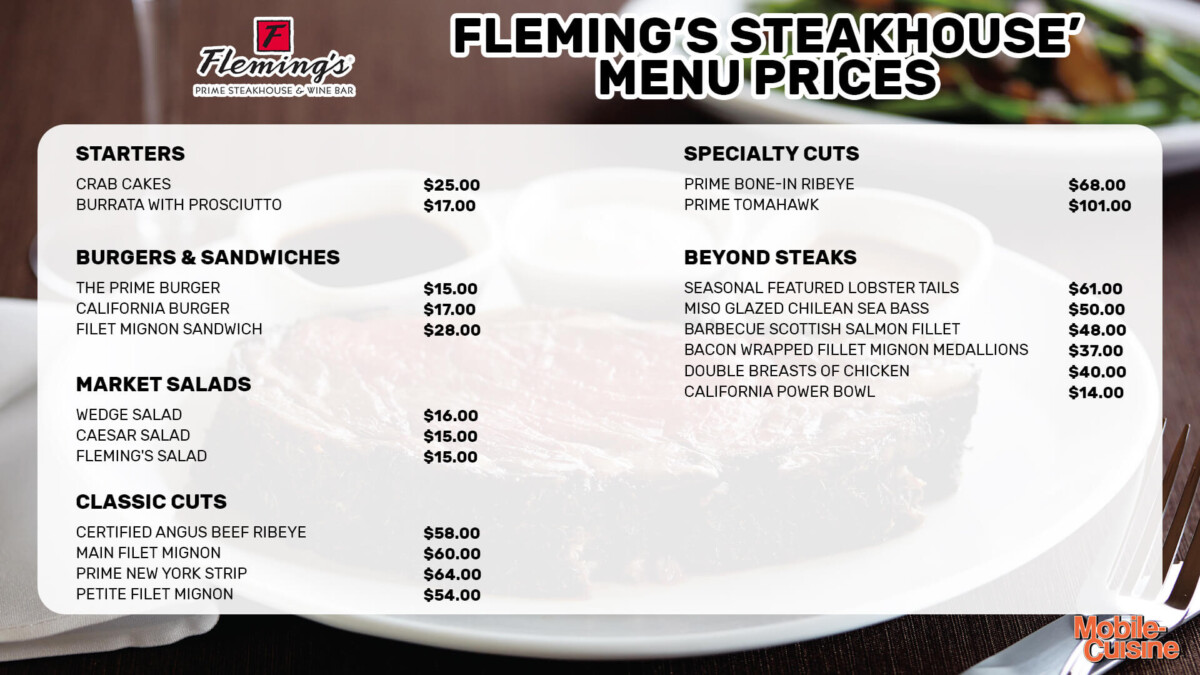 Fleming's Steakhouse Menu Prices + Promotions (2023)