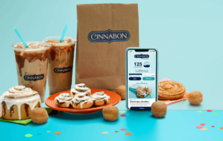 Cinnabon coffee, baked goods, and app.
