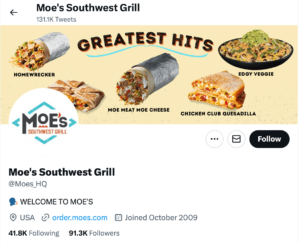 Moe's Southwest Grill on social media. 