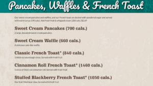 Pancakes, Waffles & French Toast menu. 