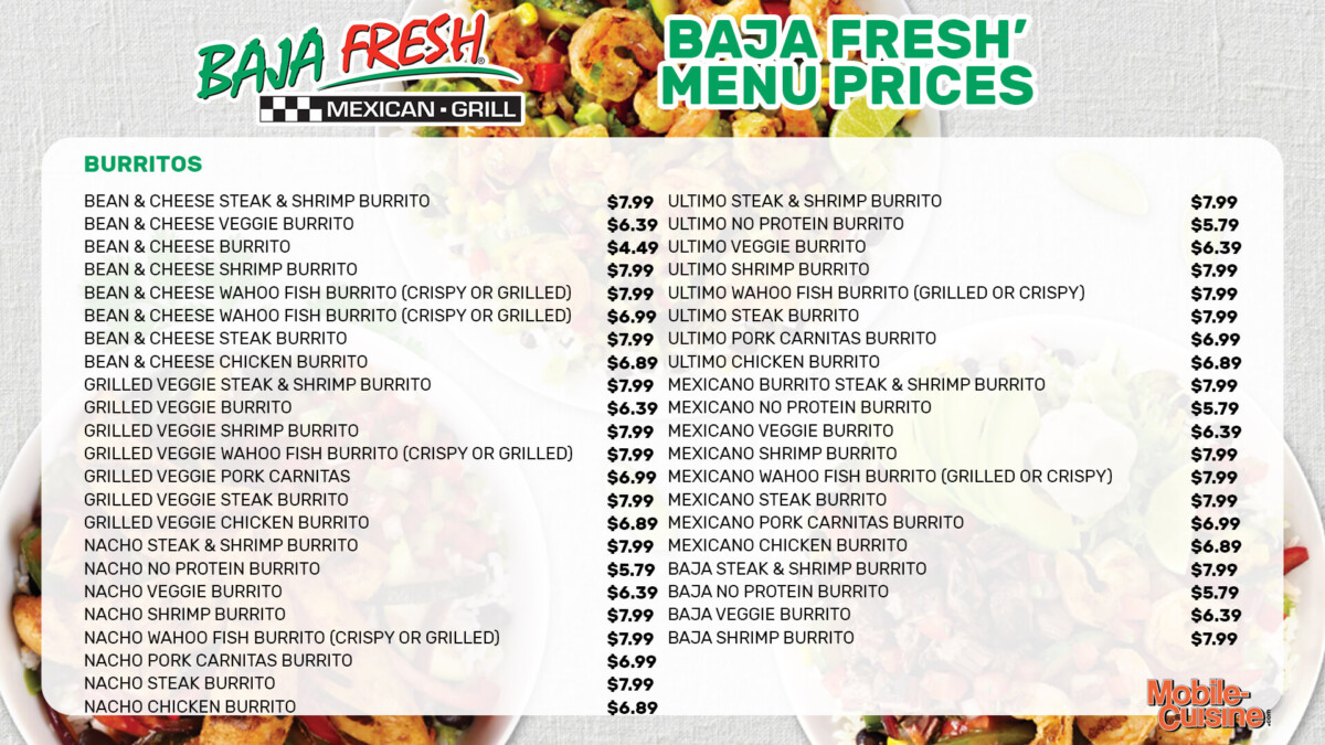 baja fresh bowls menu