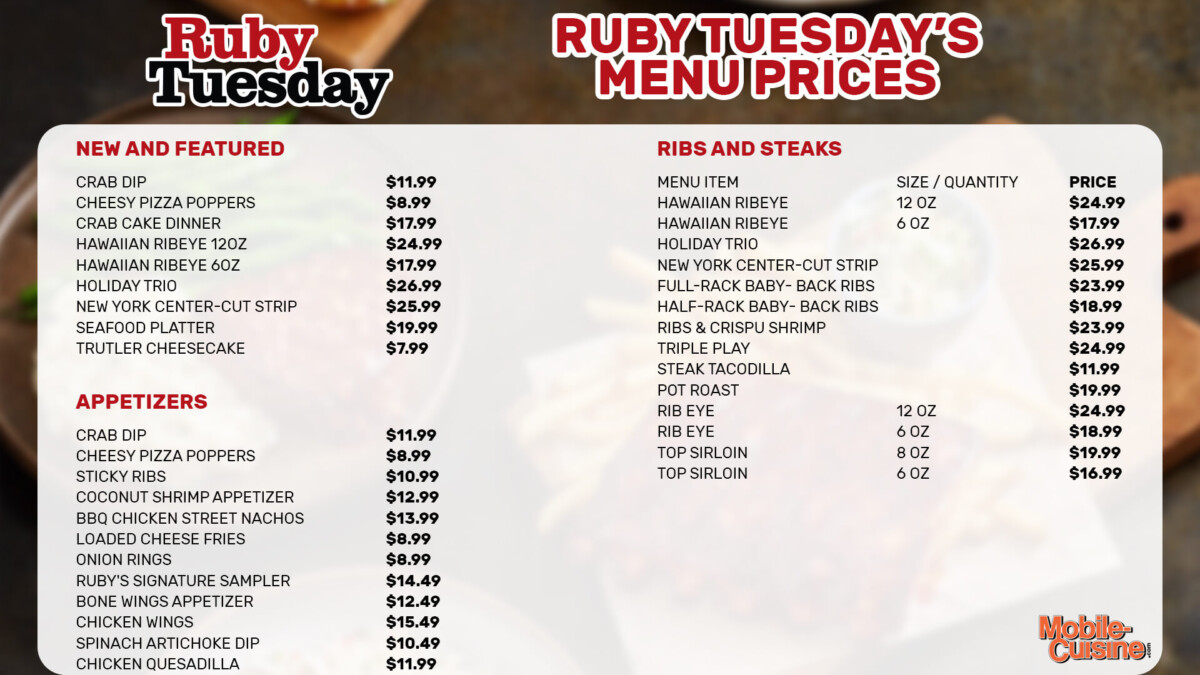 Full Ruby Tuesday Menu Prices & Garden Bar (2023)