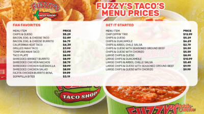 Fuzzy's Taco Shop Menu Prices &amp; Family Meals (2024)